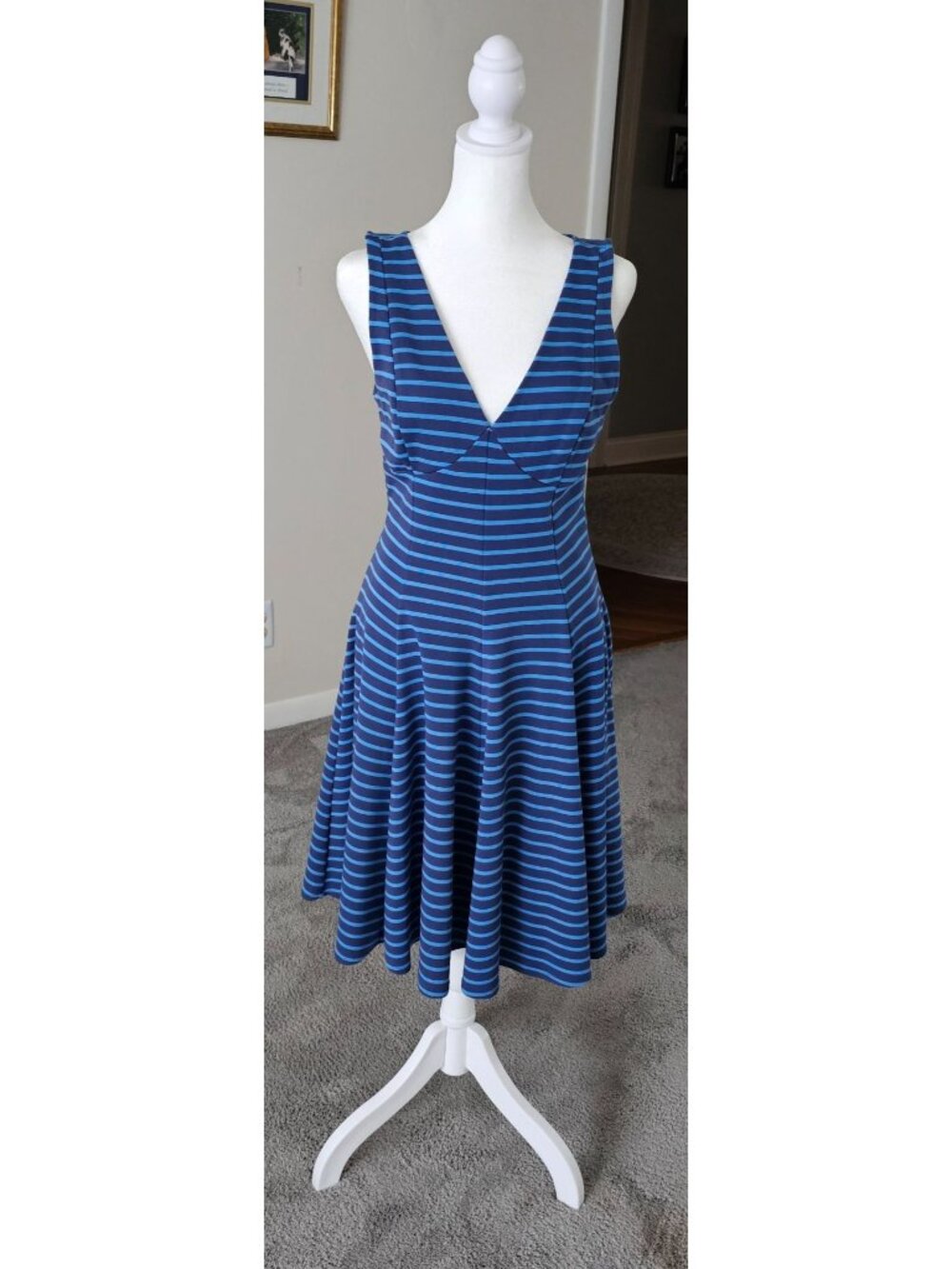 Peter Som Womens Blue Striped Sleeveless Fit & Flare Dress 6 Summer Coastal Vibe